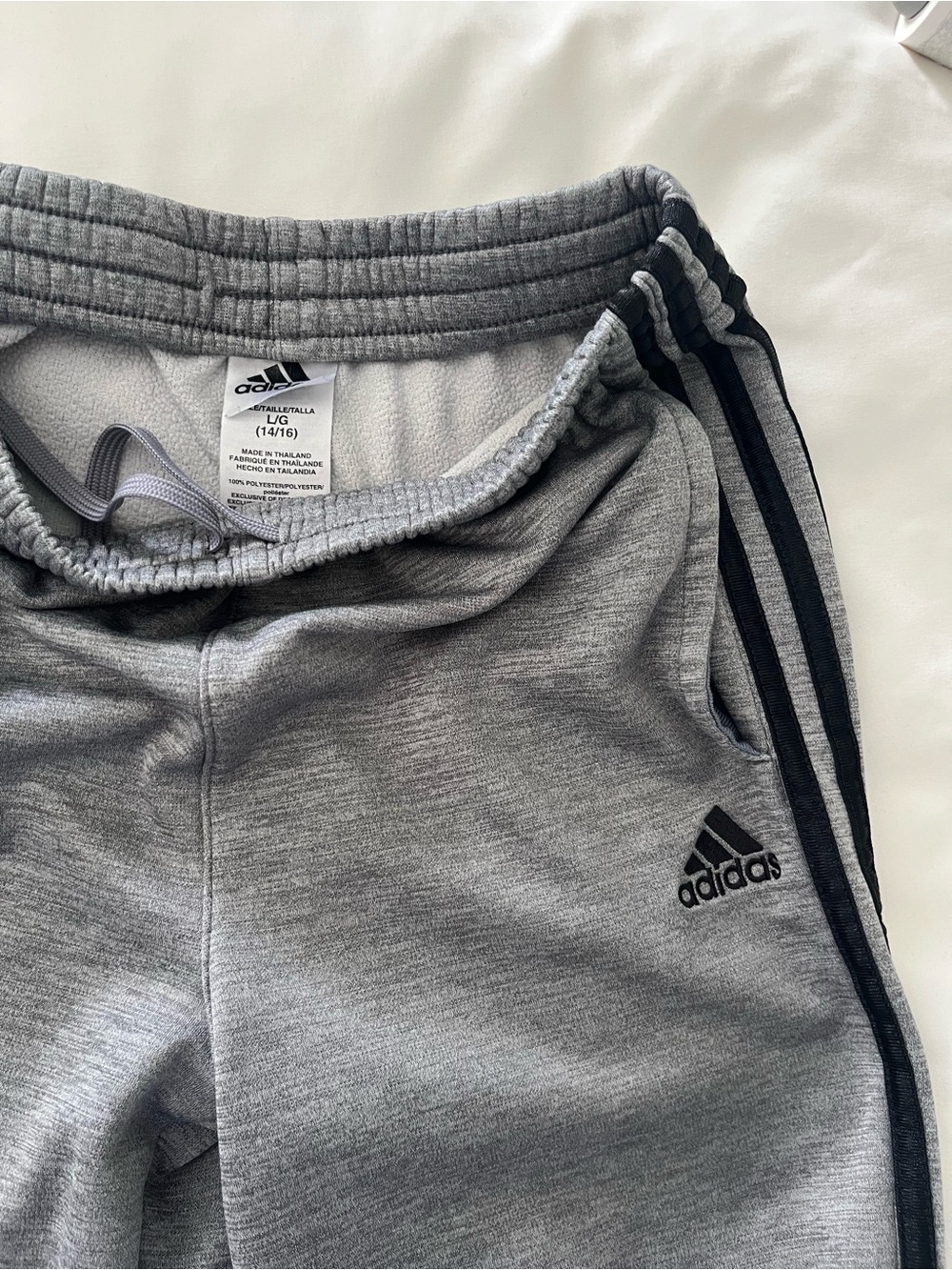 Adidas Boys Gray Three-Stripe Sweatpants